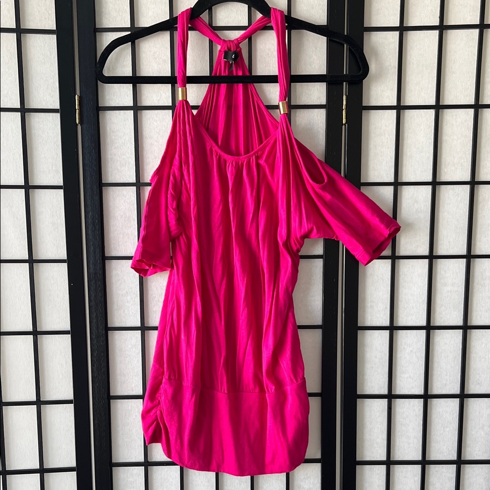 Express Fuchsia Cold Shoulder Top